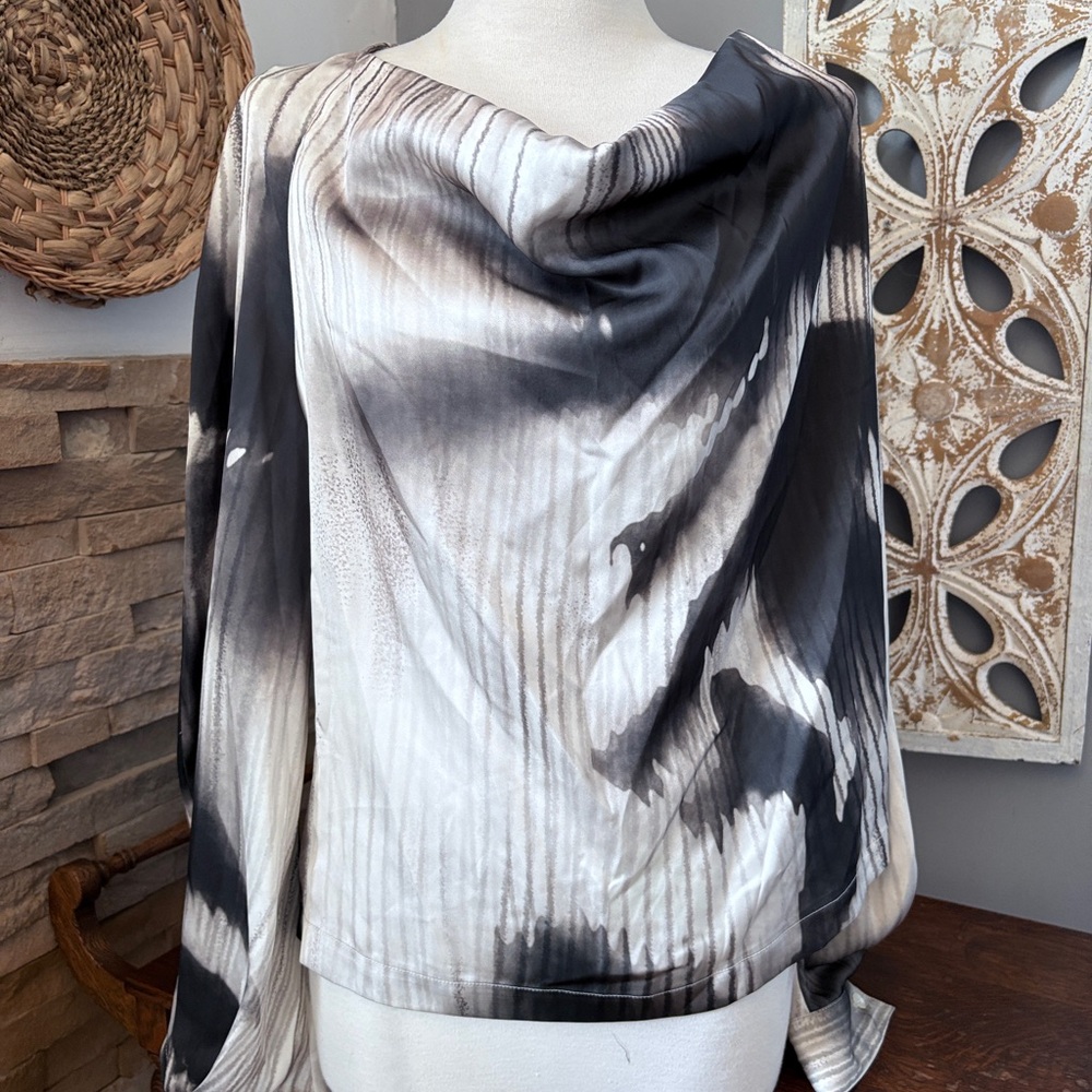 Elegant Black and White draped Women's Blouse